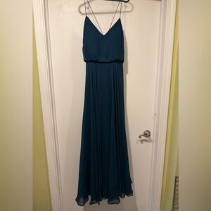 Jenny Yoo Collection Size 8 Teal/Deep Green Chiffon Gown V-Neck Floor Length